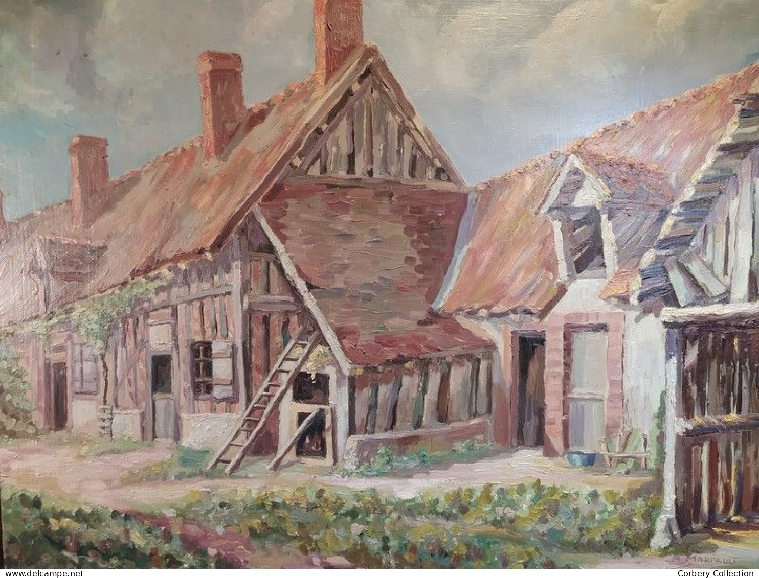 Ancien Tableau Maison De Sologne à Neuvy Près Bracieux Signé M. Marpault - Oelbilder