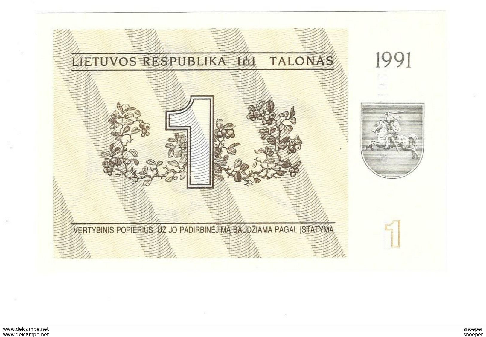 Lithuania 1 Talonas 1991   32   Unc - Litouwen