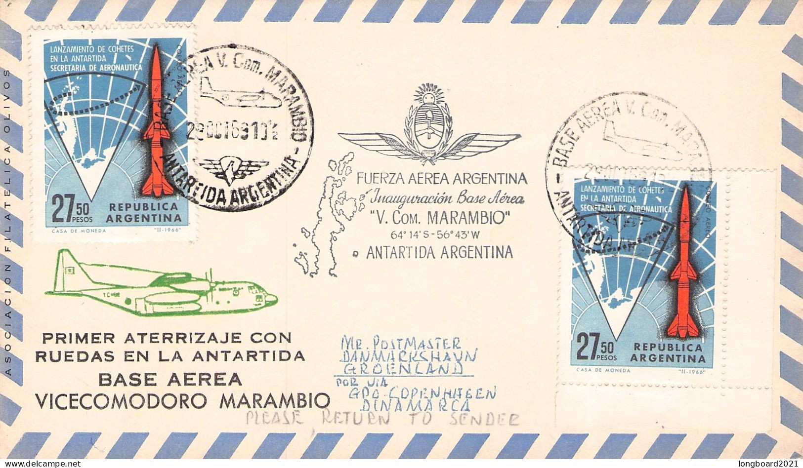 ARGENTINA - 1969 PRIMER ATERRIZAJE CON RUEDAS EN LA ANTARTIDA / 4016 - Aéreo