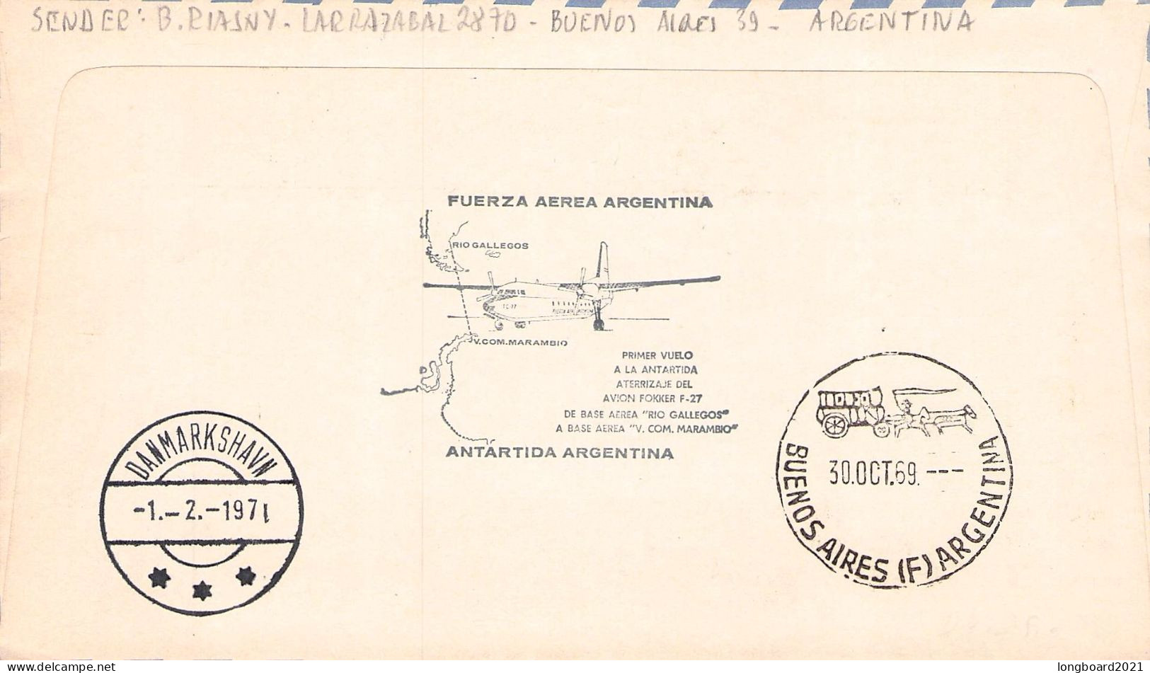 ARGENTINA - 1969 PRIMER ATERRIZAJE CON RUEDAS EN LA ANTARTIDA / 4016 - Airmail