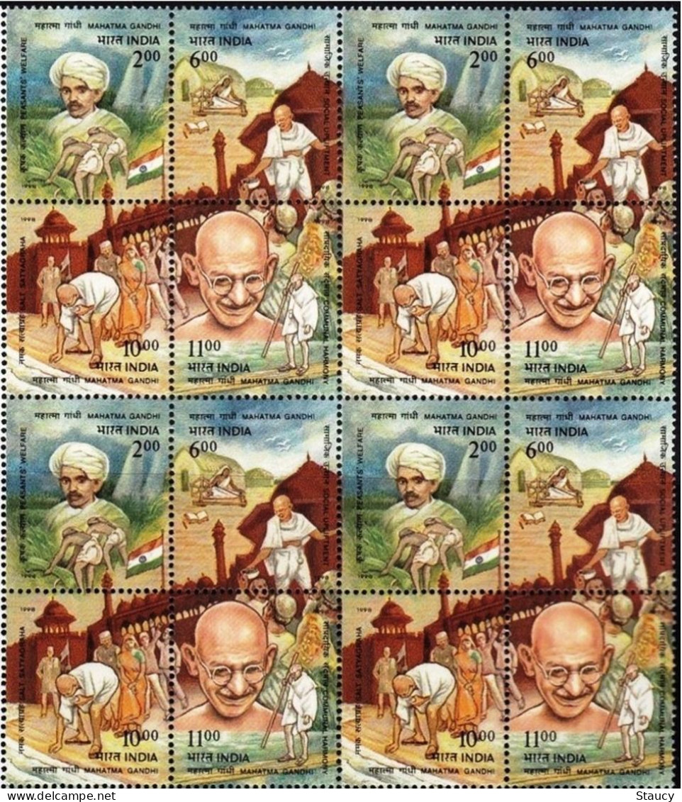 INDIA 1998 Mahatma Gandhi Satyagraha Se-tenant 4v SET BLOCK Of 4 MNH As Per Scan - Neufs