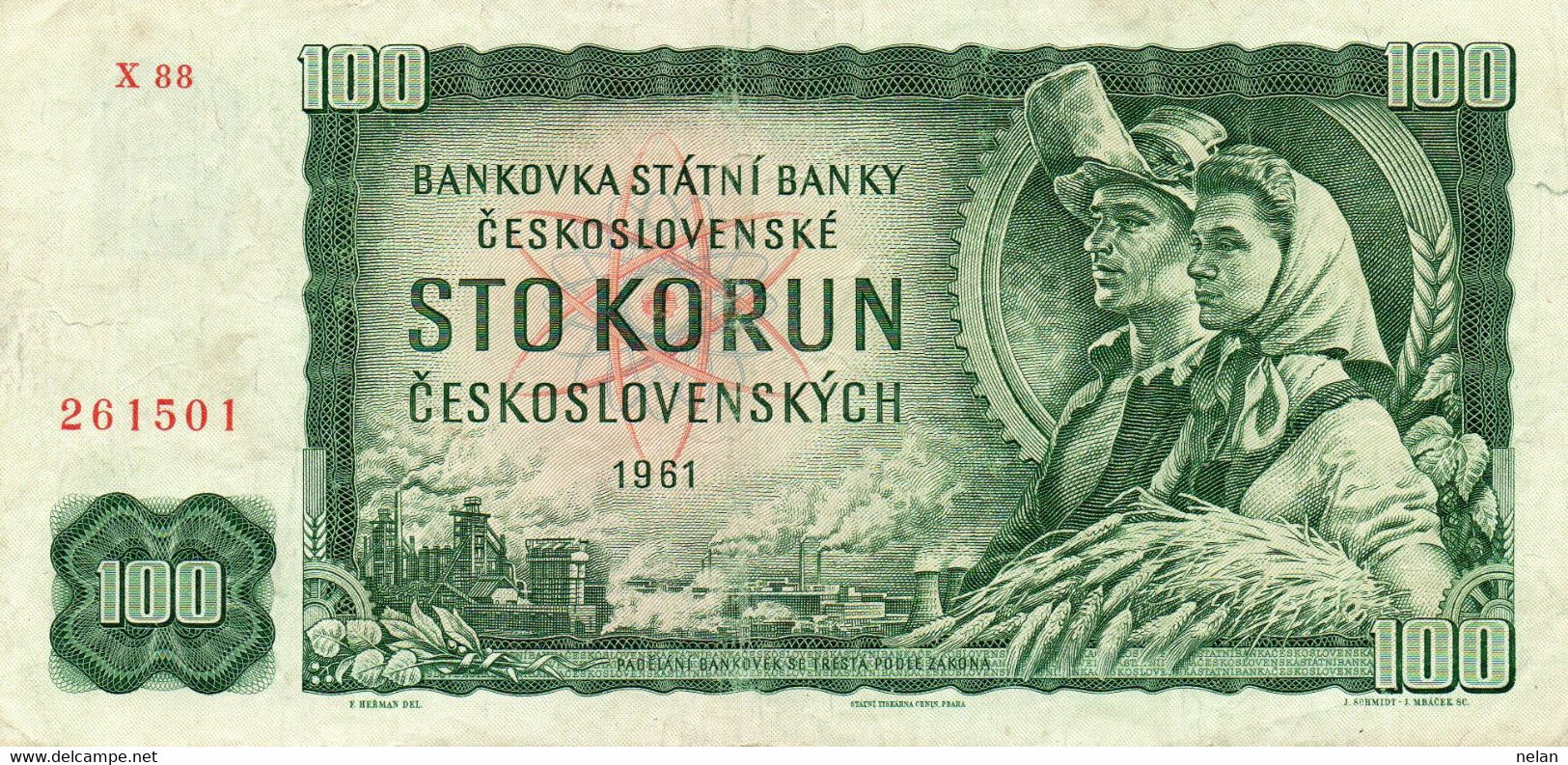 CZECHOSLOVACHIA 100 KORUN 1961 P-91j - XF SERIE X88 - Czechoslovakia