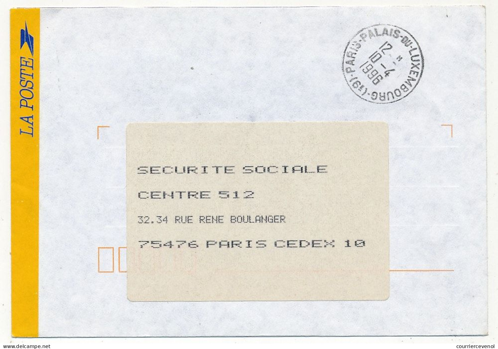 FRANCE => Env. En Franchise Cad "Paris Palais Du Luxembourg (6e) - 10/4/1996 - Storia Postale
