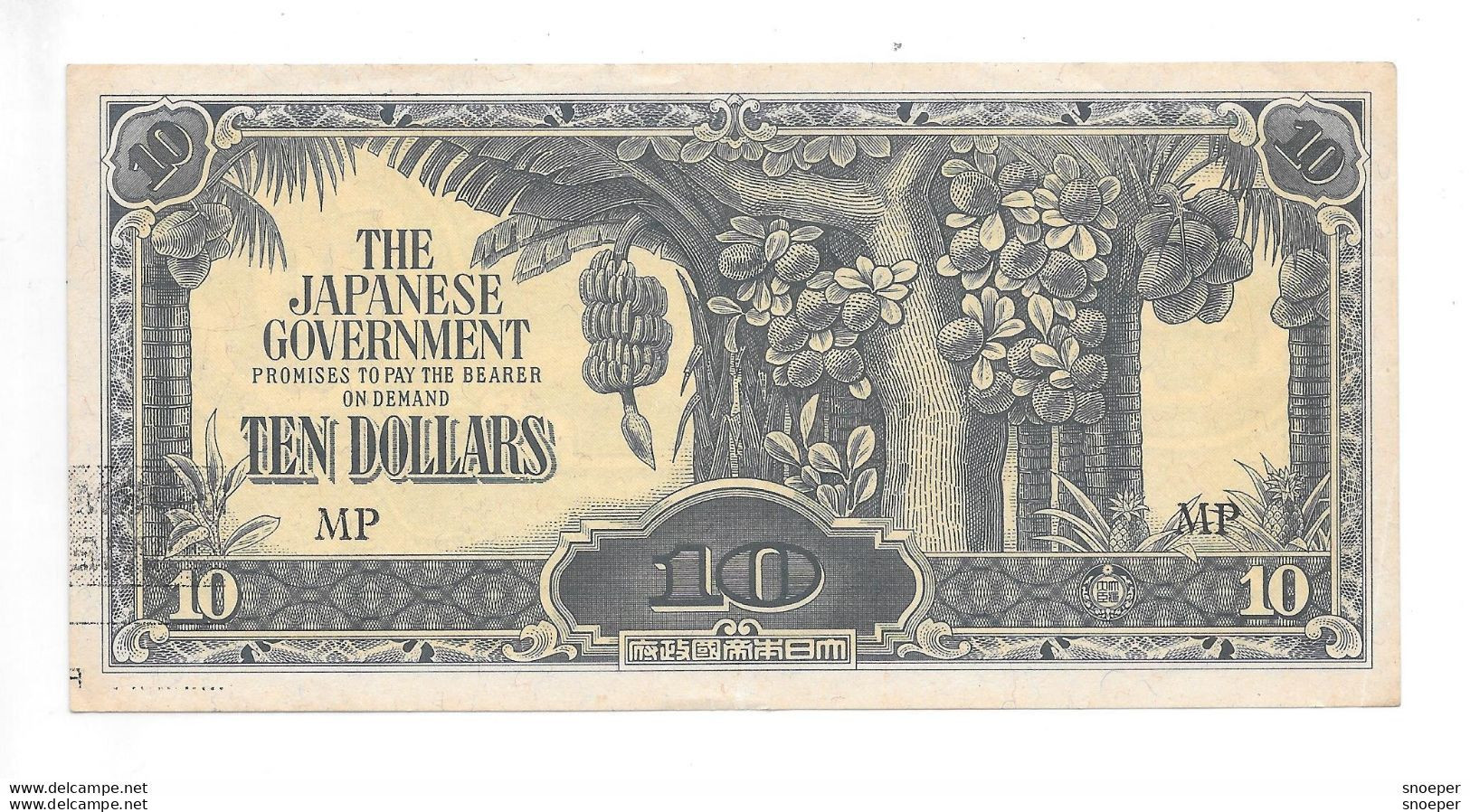 *malaya  Japanes Occupation 10 Dollars 1942-44  M7C  Unc - Malaysia