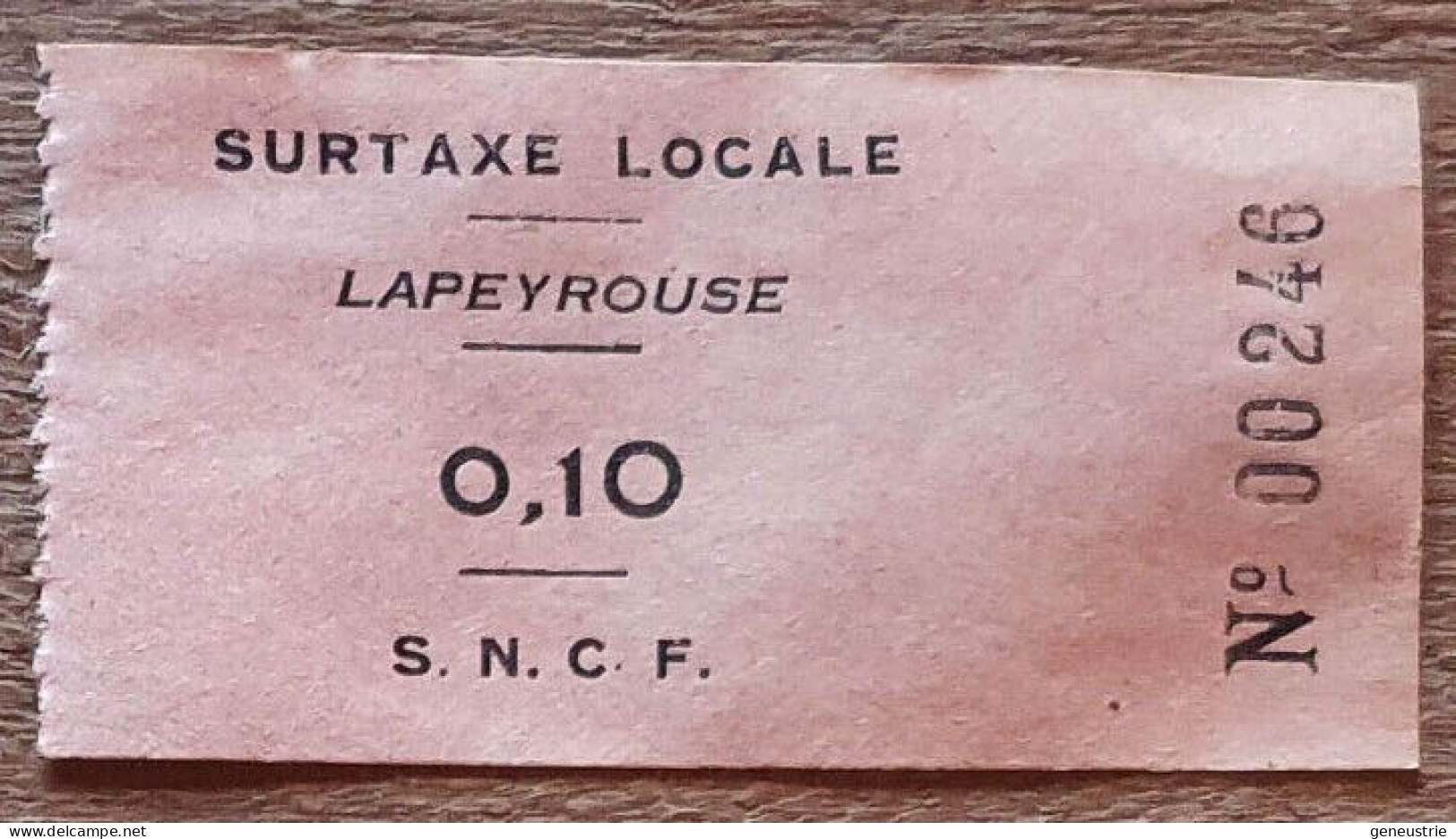 Ticket De Train Surtaxe Locale 1938/1939 Lapeyrouse 0,10F (Ligne SNCF St Rambert / Rives) - Europa
