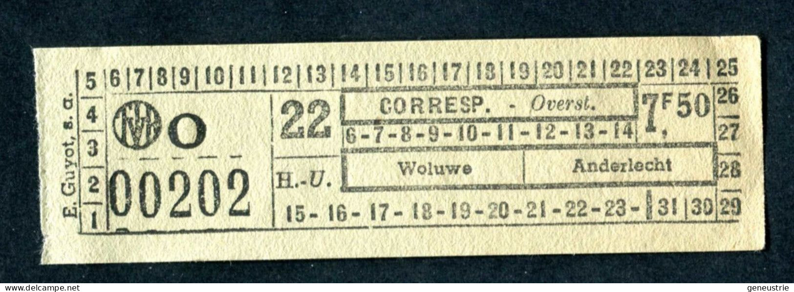 Ticket De Tramways Bruxellois Années 40/50 - Billet Tramway Bruxelles - Tram Belgique - Europa