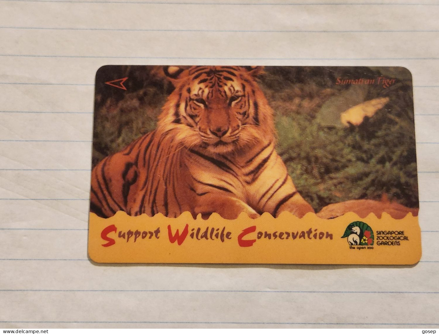 SINGAPORE-(94SIGA-0/c)-Sumatran Tiger-(229)($10)(94SIGA-273662)(tirage-600.000)(1/97)-used Card+1card Prepiad Free - Singapour