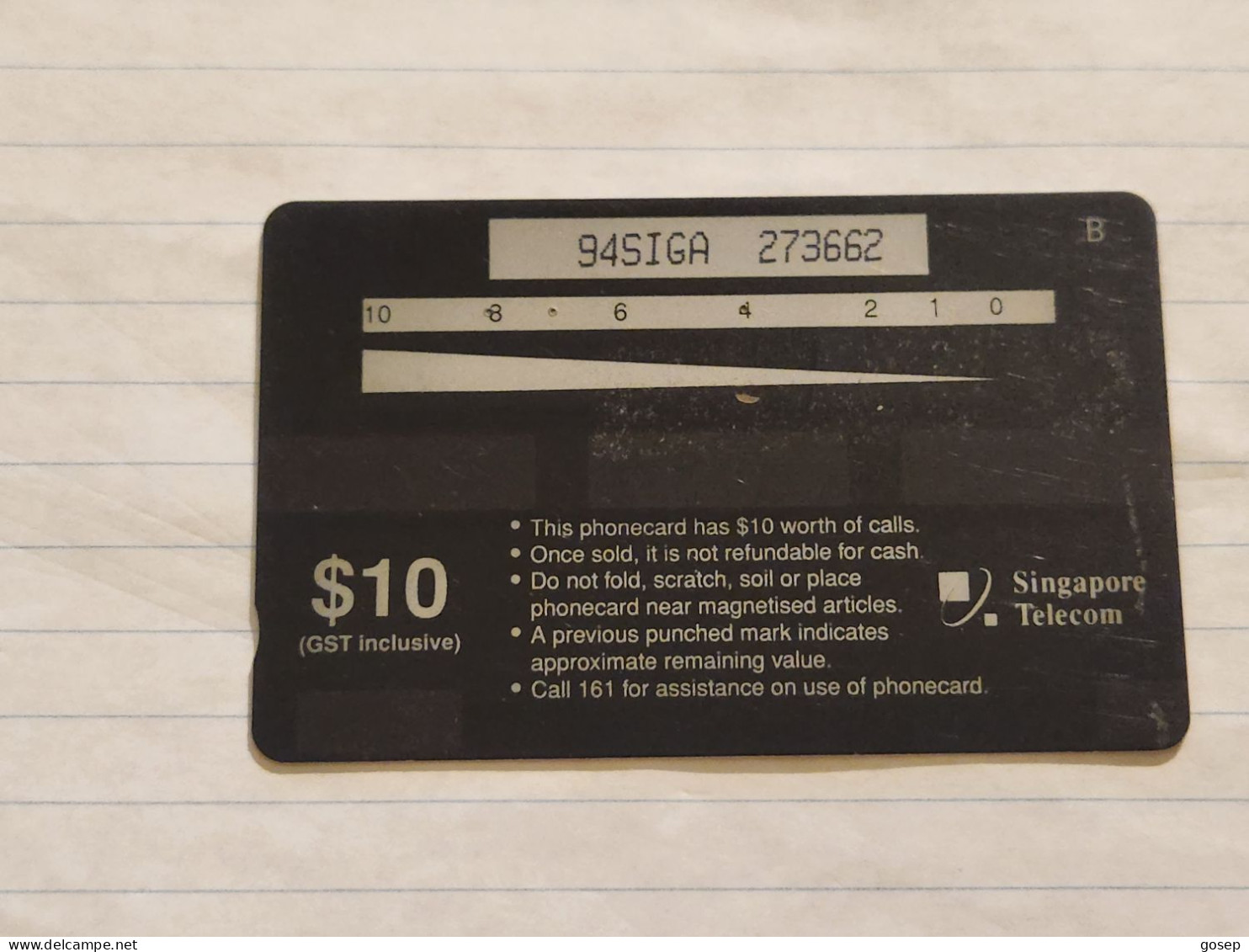 SINGAPORE-(94SIGA-0/c)-Sumatran Tiger-(229)($10)(94SIGA-273662)(tirage-600.000)(1/97)-used Card+1card Prepiad Free - Singapour