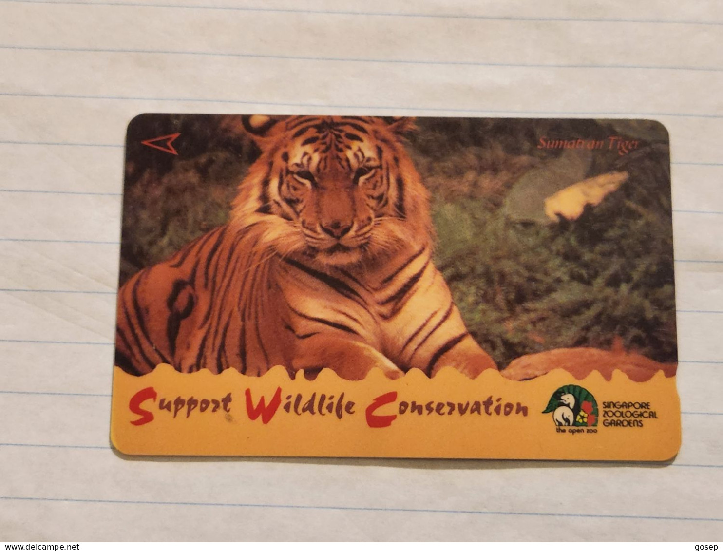SINGAPORE-(94SIGA-0/d)-Sumatran Tiger-(230)($10)(94SIGA-552221)(tirage-600.000)(1/97)-used Card+1card Prepiad Free - Singapour