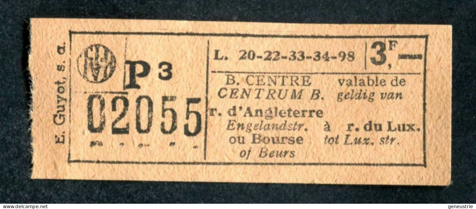 Ticket De Tramways Bruxellois Années 40/50 - Billet Tramway Bruxelles - Belgique - Europe