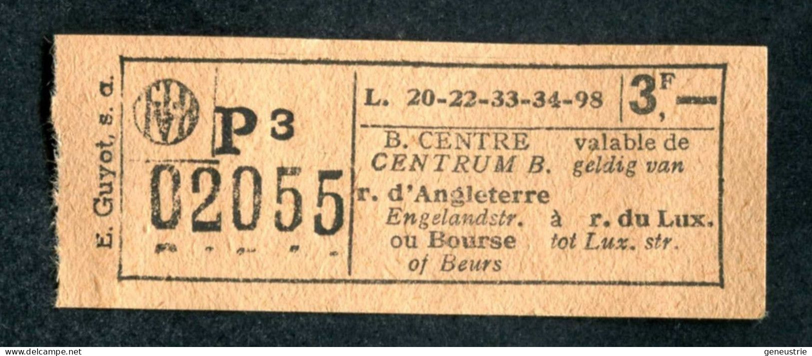 Ticket De Tramways Bruxellois Années 40/50 - Billet Tramway Bruxelles - Belgique - Europa