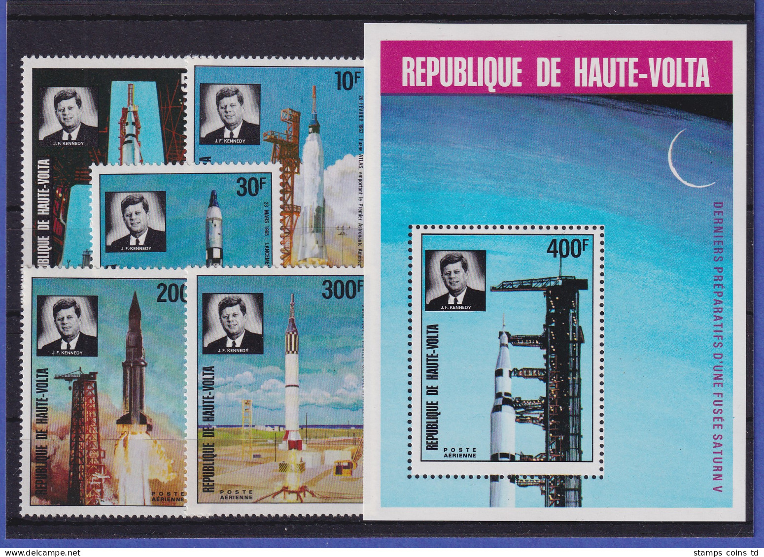 Obervolta Burkina Faso 1973 Amerikanische Raumfahrt Mi.-Nr. 461-465, Block 16 ** - Burkina Faso (1984-...)