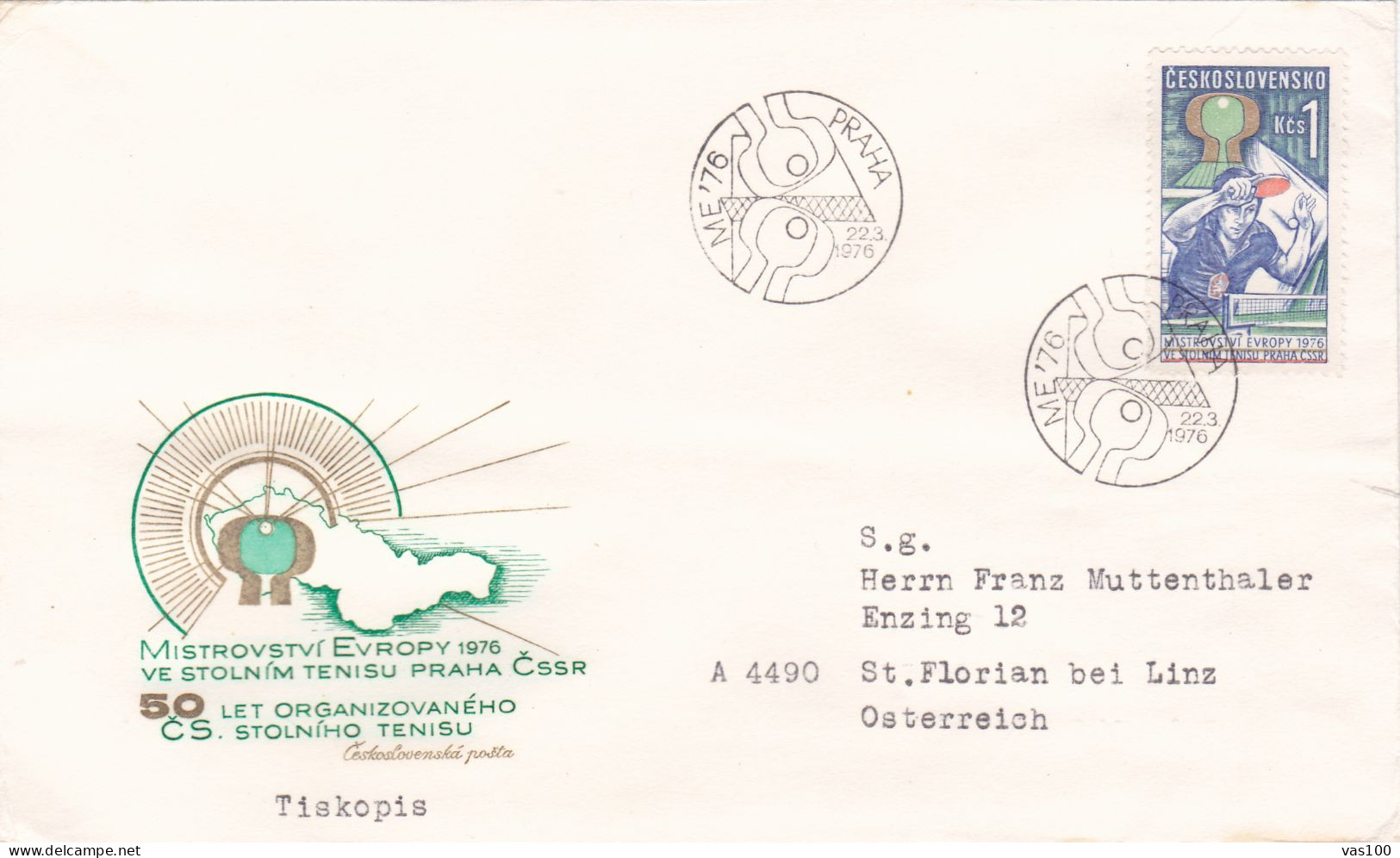 TENISU  COVERS  FDC  CIRCULATED 1976 Tchécoslovaquie - Covers & Documents