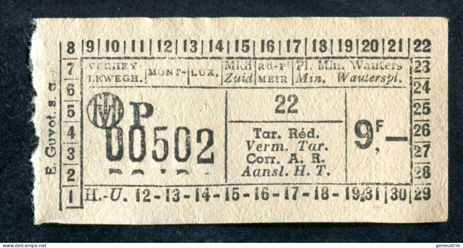 Ticket De Tramways Bruxellois Années 40/50 - Billet Tramway Bruxelles - Belgique - Europe