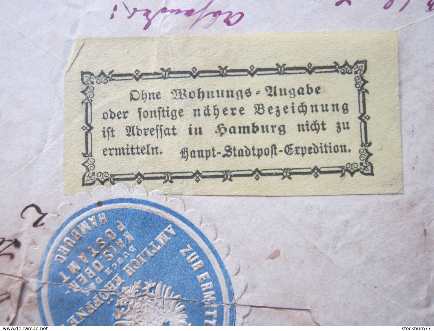 1872 , HAMBURG , Retourbrief Aus Hamburg (Ortspost) Mit 2 Verschlussmarken - Hamburg