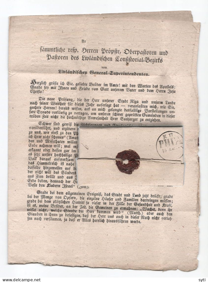 Russia 1848 Official Church Letter From Riga To Ubbenorm Wax Seal Printed Decree Super Condition - Lettres & Documents