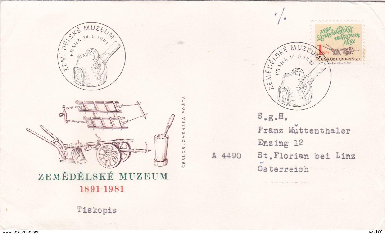 ZEMEDELSKE MUZEUM  COVERS  FDC  CIRCULATED 1981Tchécoslovaquie - Storia Postale