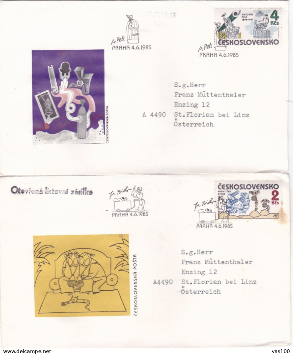 HUMOR 2  COVERS  FDC  CIRCULATED 1985Tchécoslovaquie - Cartas & Documentos