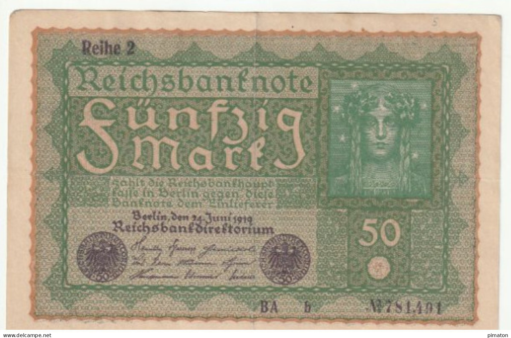 Billet Allemand ; Reihbanknote Funfzig Mark Juin 1919 - 50 Mark
