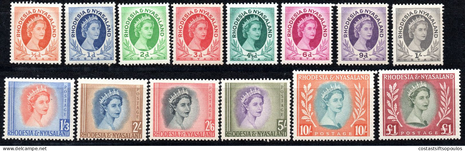 2325. RHODESIA & NYASALAND 1954 SG. 1-15 MNH (- 3a 2.5 D, 5 4d.)14 VALUES - Rhodesië & Nyasaland (1954-1963)