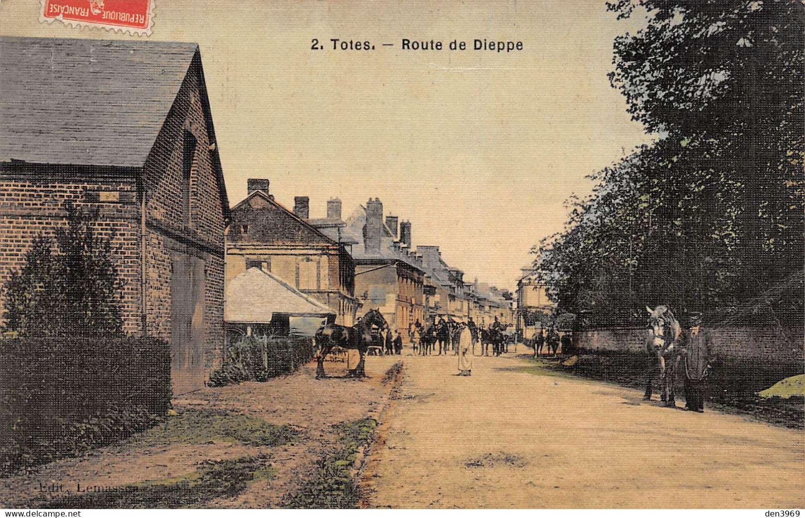 TOTES (Seine-Maritime) - Route De Dieppe - Chevaux, Carte Toilée Couleurs - Voyagé 1911 (2 Scans) Boulogne-sur-Seine - Totes