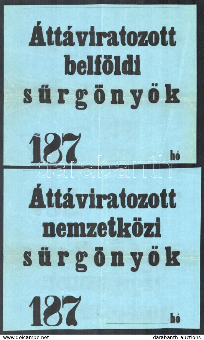 187. (?) 2 Db Kék Színű Távirati Gyűjtőcsomag-fedlap Belföldii és Nemzetközi Sürgönyökhöz (eddig Ismeretlen Távirati Nyo - Otros & Sin Clasificación