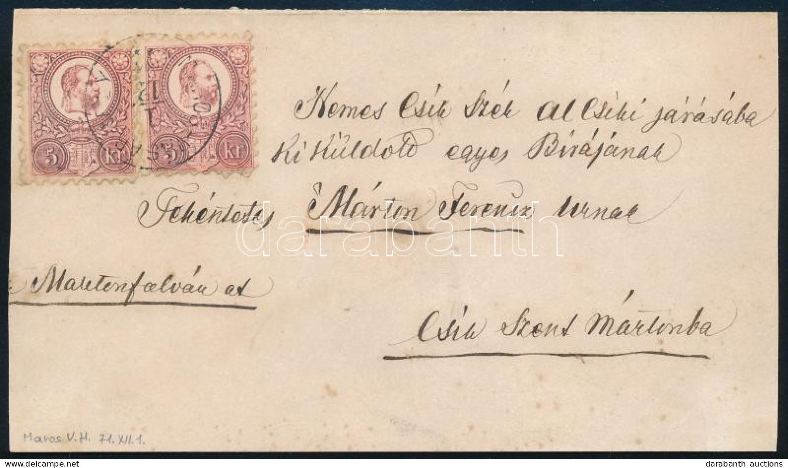 1871 2. Súlyfokozatú Levél Réznyomat 2 X 5kr Bérmentesítéssel (korai 1871-es) "MAROS-VÁSÁRHELY" - "CSÍK-SZENT-MARTON" - Autres & Non Classés