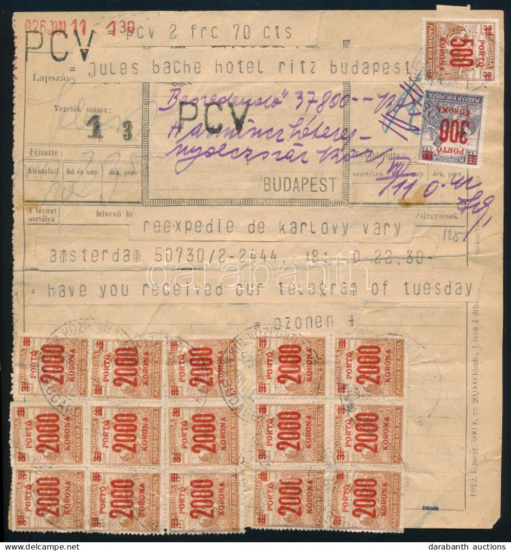 1926 PCV-távirat Karlovy-Vary-ból Budapestre 37.800K Portóval (rendkívüli Inflációs Portózás) - Autres & Non Classés