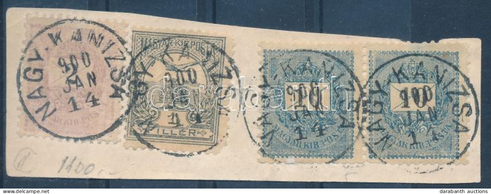 1900 2kr, 2 X 10kr és Turul 1f Vegyes Bérmentesítés Kivágáson "NAGY-KANIZSA" - Andere & Zonder Classificatie