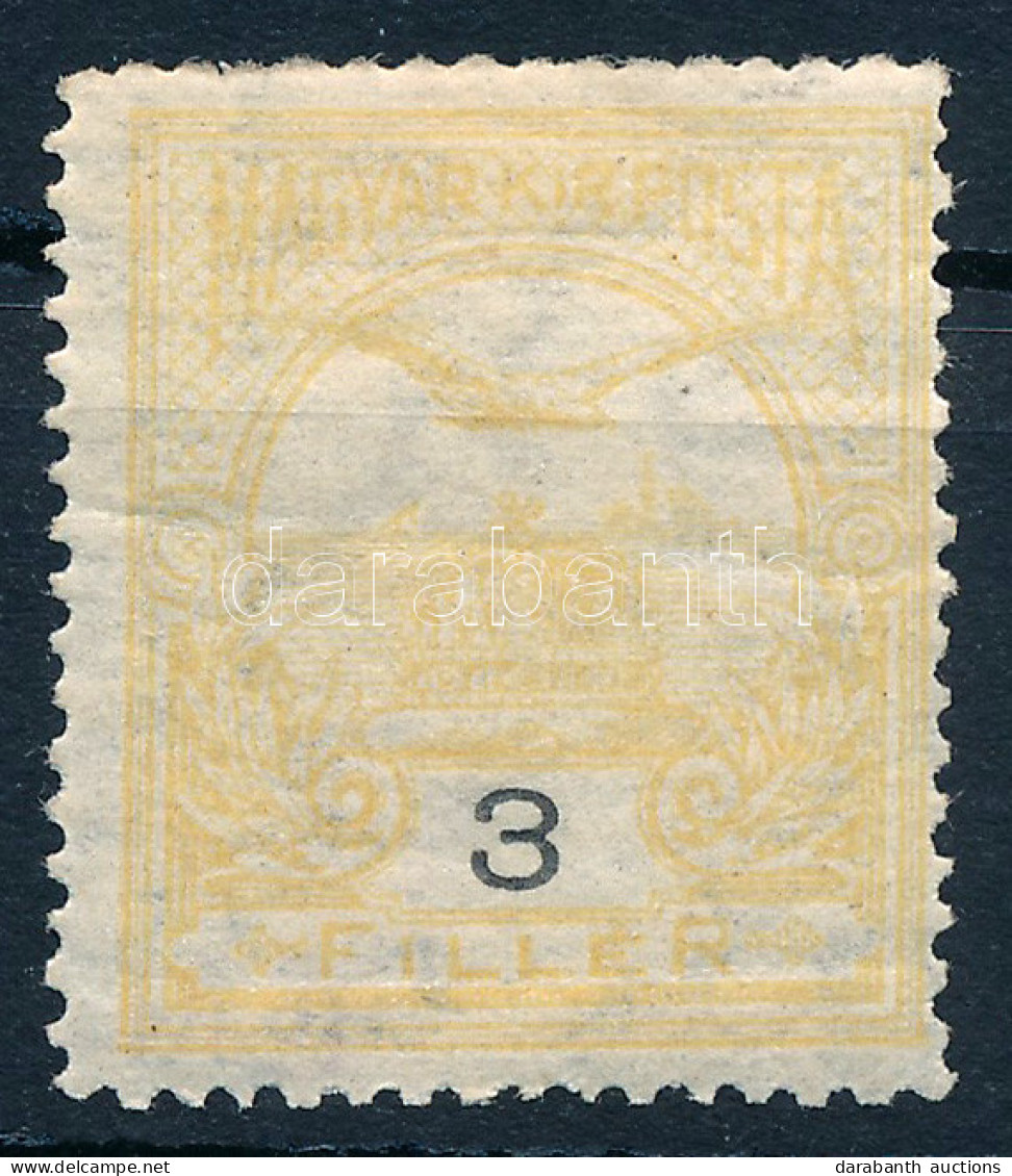 * 1913 Turul 3f Színtévnyomat, Narancs Helyett Sárga Színű, K.M. Szignóval (felül Rövid Fogak) / Mi 111 Colour Variety ( - Other & Unclassified