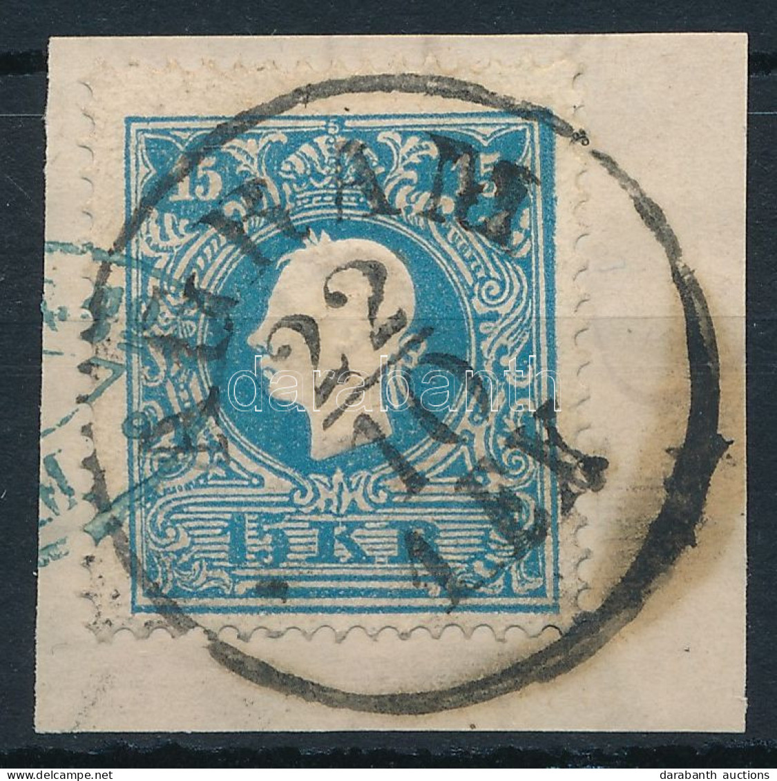 1858 15kr II. Tipus "AGRAM" + Kék Cégbélyegzős Előérvénytelenítés - Otros & Sin Clasificación