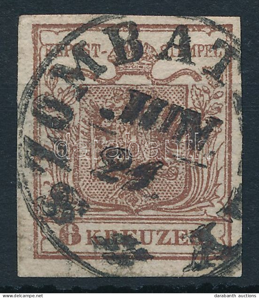 O 1850 6kr HP I Vörösbarna, Lemezhibás Bélyeg "SZOMBAT(HEL)Y" - Andere & Zonder Classificatie