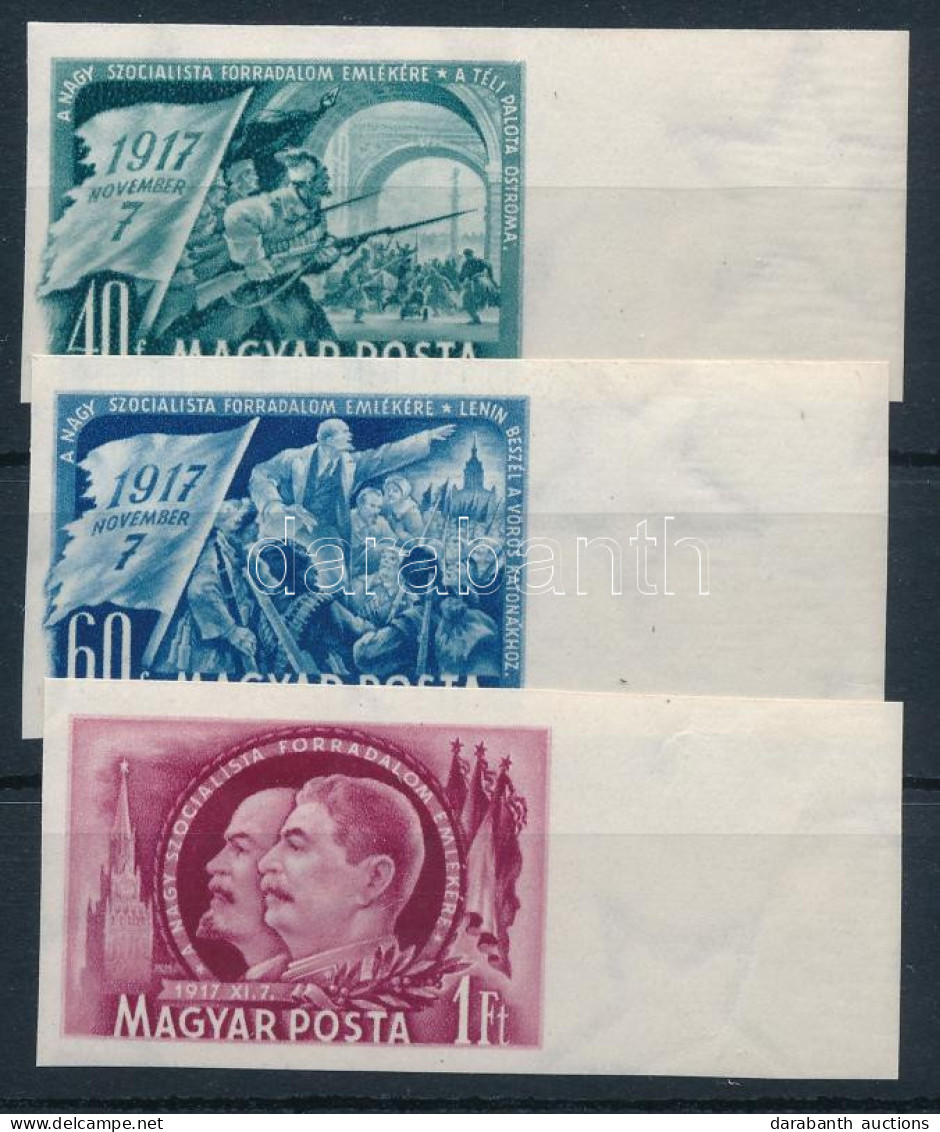 ** 1951 Nagy Októberi Szocialista Forradalom (II.) ívszéli Vágott Sor (10.000) (60 és 1Ft Ráncok / Creases) - Other & Unclassified