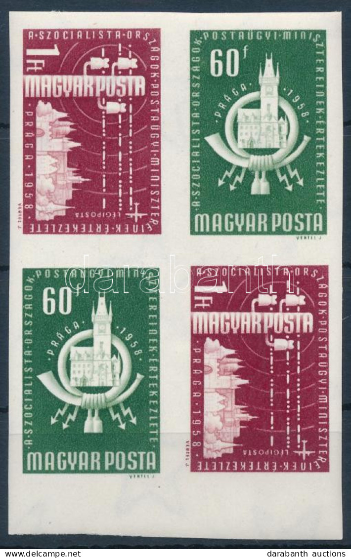 ** 1958 A Szocialista Országok Postaügyi Minisztereinek értekezlete (I.) - Prága ívszéli Vágott Sor Négyestömbben (6.000 - Sonstige & Ohne Zuordnung