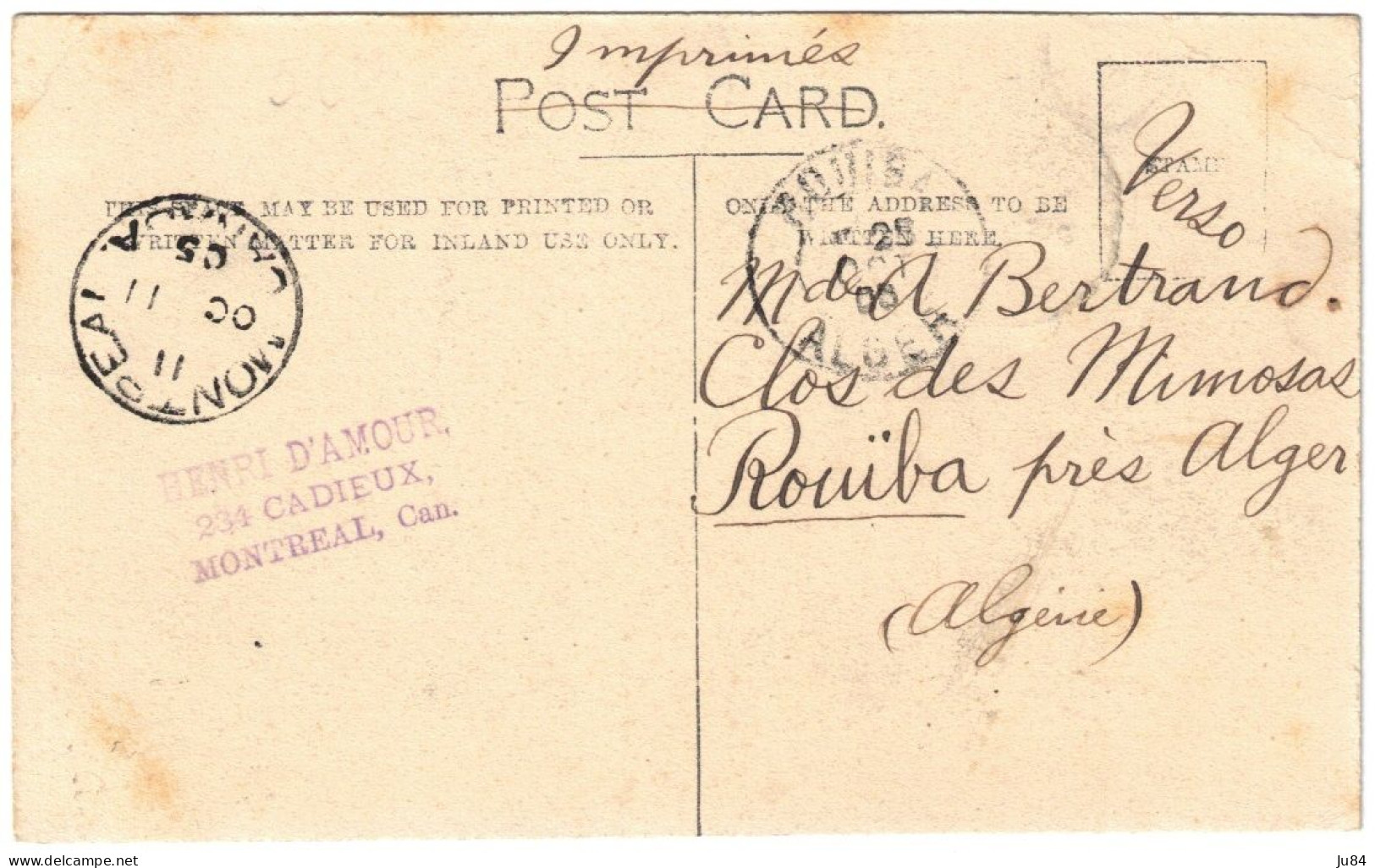 Canada - Montreal - Phillips Square - Art Gallery And Morgan's - Carte Postale Pour Rouïba (Algérie) - 1905 - Brieven En Documenten
