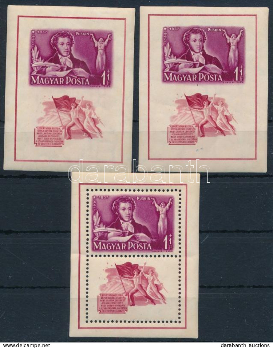 ** 1949 Puskin Blokkpár + Vágott Blokk (12.000) (apró Ráncok és Törések / Small Creases And Folded) - Otros & Sin Clasificación