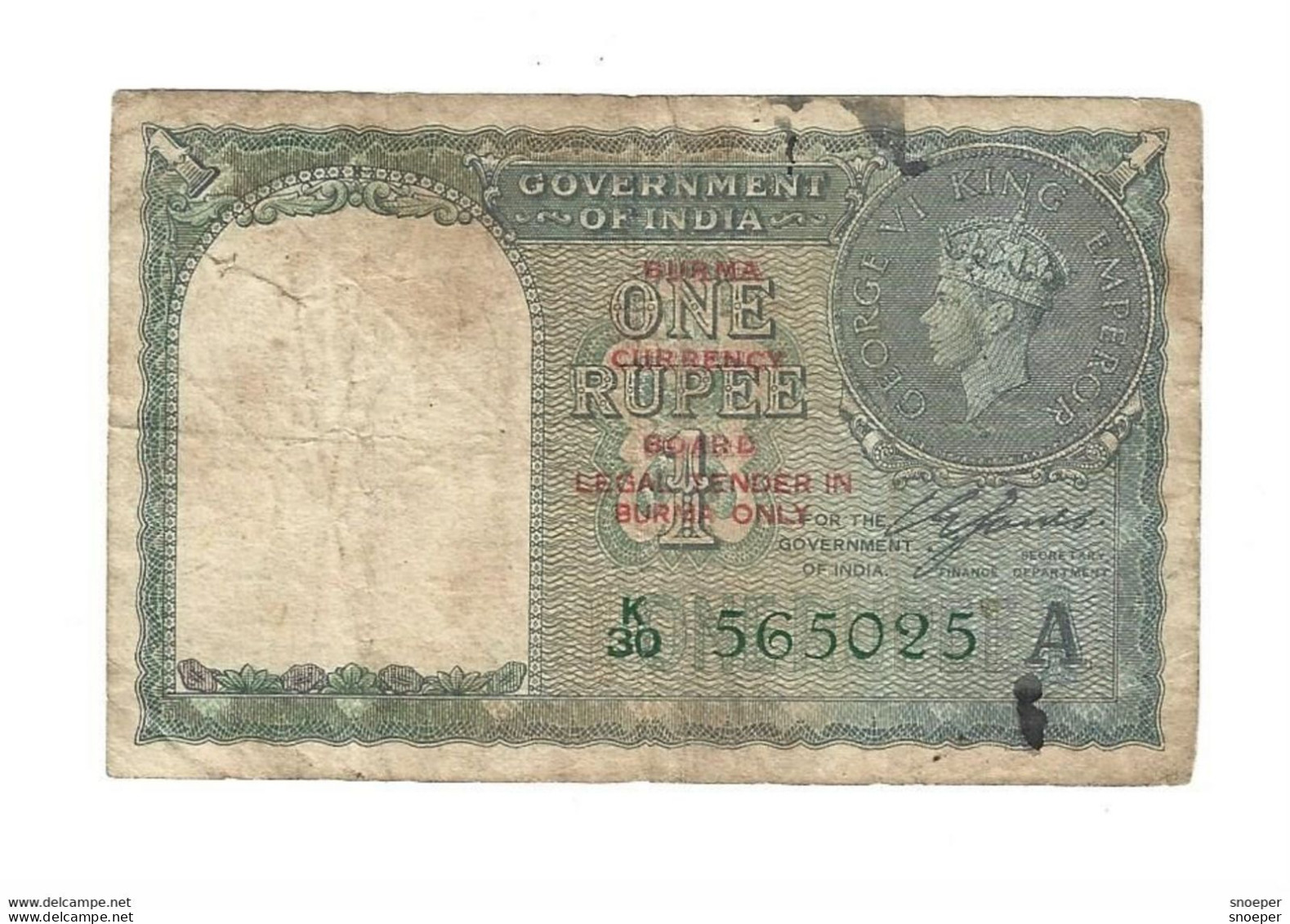 *myanmar  Burma  Goverment Of India  1 Rupee 1945   25 - Myanmar