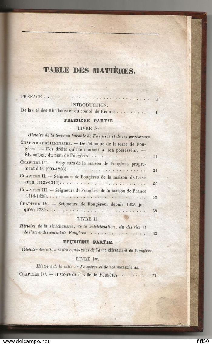 Rare NOTICE HISTORIQUE & STATISTIQUE SUR LA BARONNIE LA VILLE L'ARRONDISSEMENT DE FOUGERES A BERTIN & L MAUPILLE 1846 - Bretagne