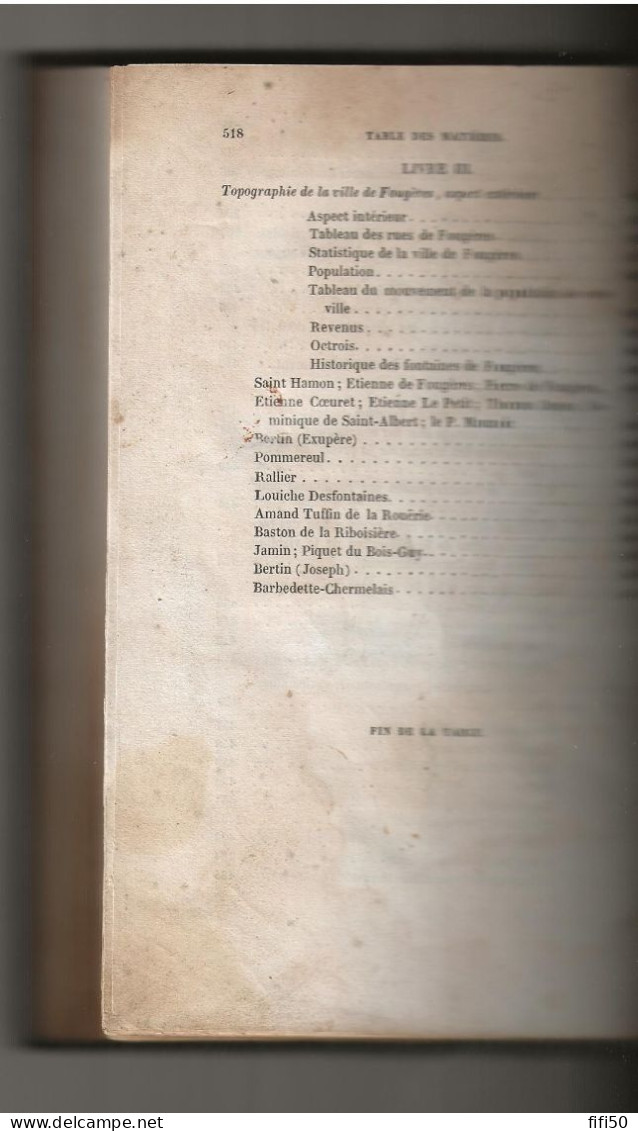 Rare NOTICE HISTORIQUE & STATISTIQUE SUR LA BARONNIE LA VILLE L'ARRONDISSEMENT DE FOUGERES A BERTIN & L MAUPILLE 1846