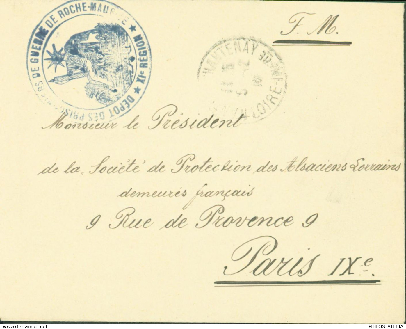 Guerre 14 Prisonnier Allemand Cachet Dépôt PG De La Roche-Maurice XI Région CAD Nantes Mantenay Loire Inférieure - Guerre De 1914-18