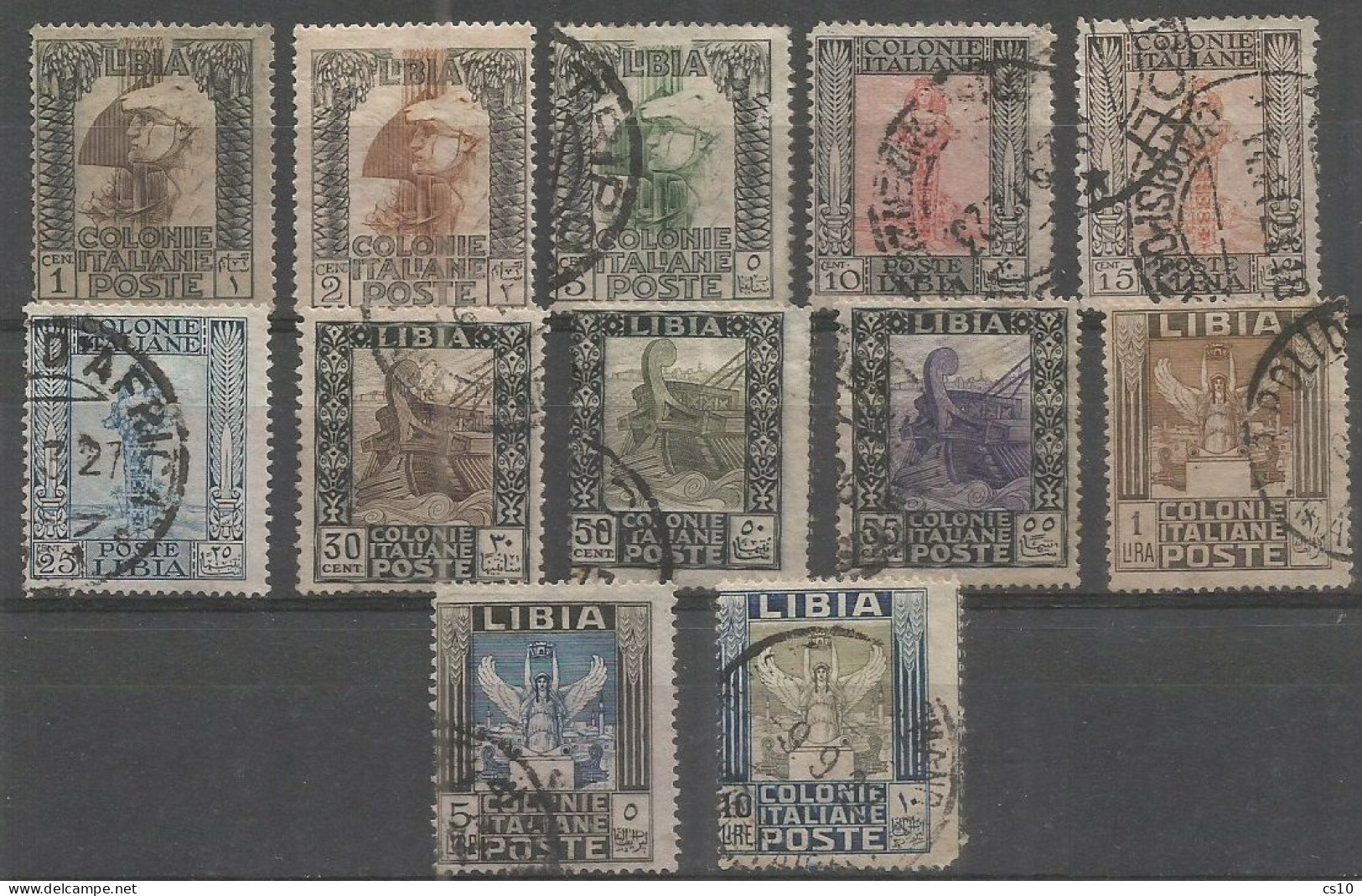 Libia Libya Italy Colony Pitorica Pictorial Set 1921 P.14 WMK Corona - Cpl 12v Set In VFU Condition - Lotti E Collezioni