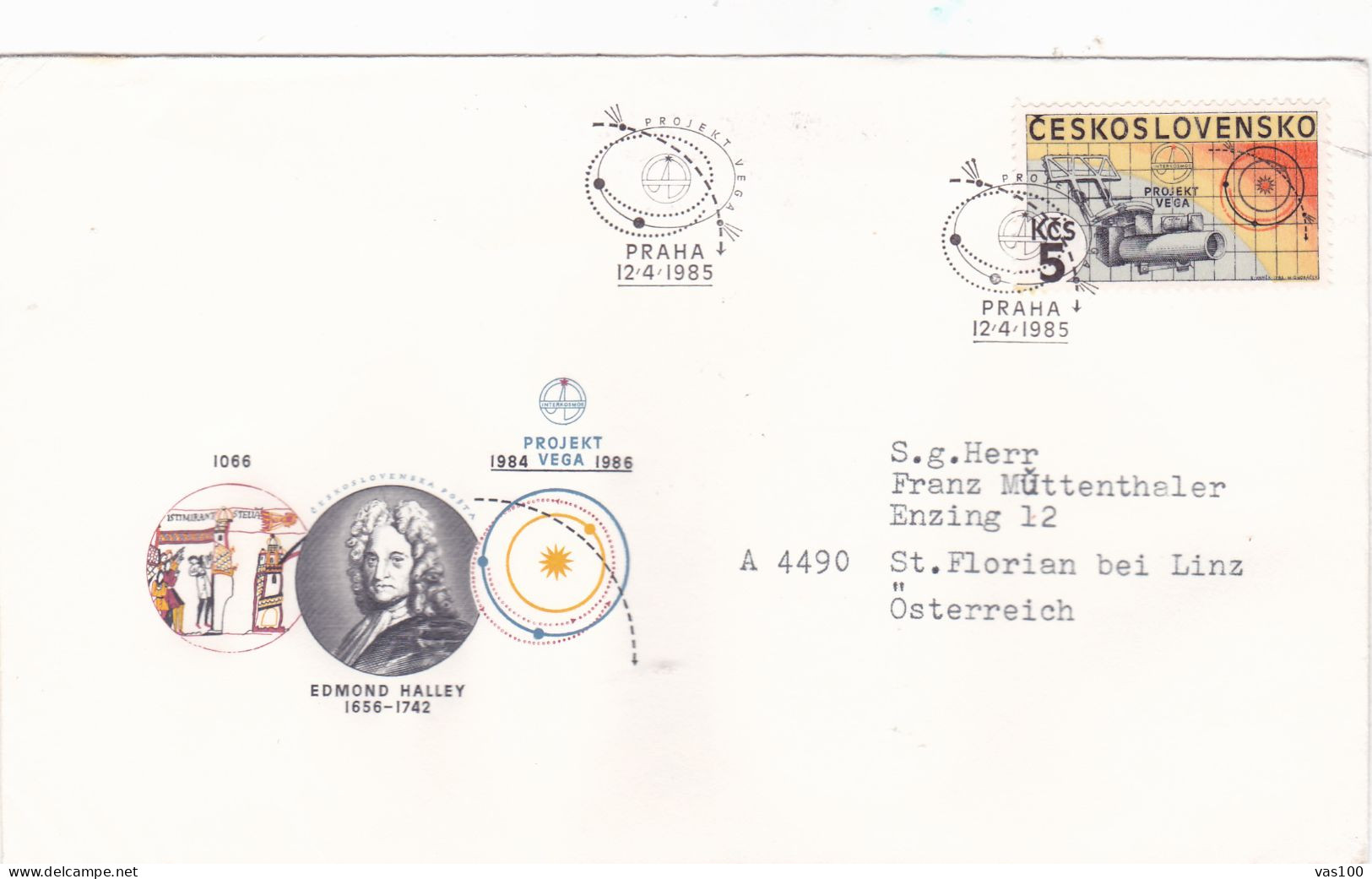 ASTRONOMY  EDMOND HALLEY  COVERS  FDC  CIRCULATED 1985Tchécoslovaquie - Lettres & Documents