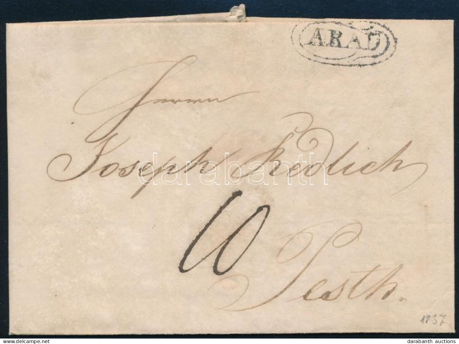 1837 Levél 10kr Portóval "ARAD" - Pesth - Otros & Sin Clasificación