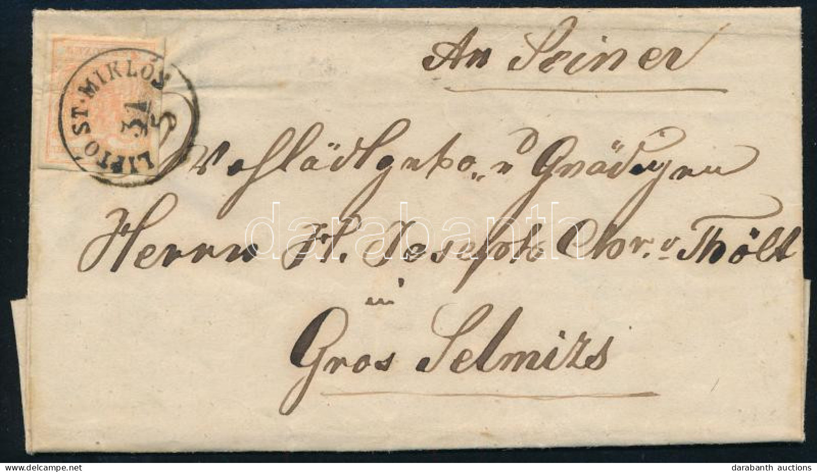 1858 3kr Levélen (a Bélyegen Hajtásnyom, Ránc) / On Cover "LIPTÓ ST. MIKLÓS" - Gros Selmitz (fold Or Crease On The Stamp - Sonstige & Ohne Zuordnung