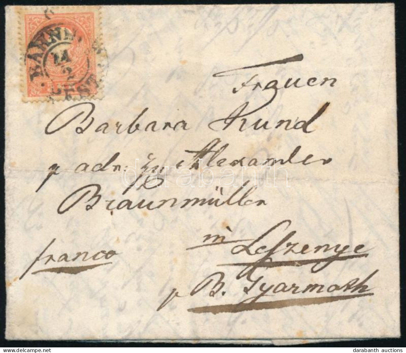 1859 5kr I. Típus Levélen / 5kr Type I. On Cover "BAHNHOF / PEST" - Otros & Sin Clasificación