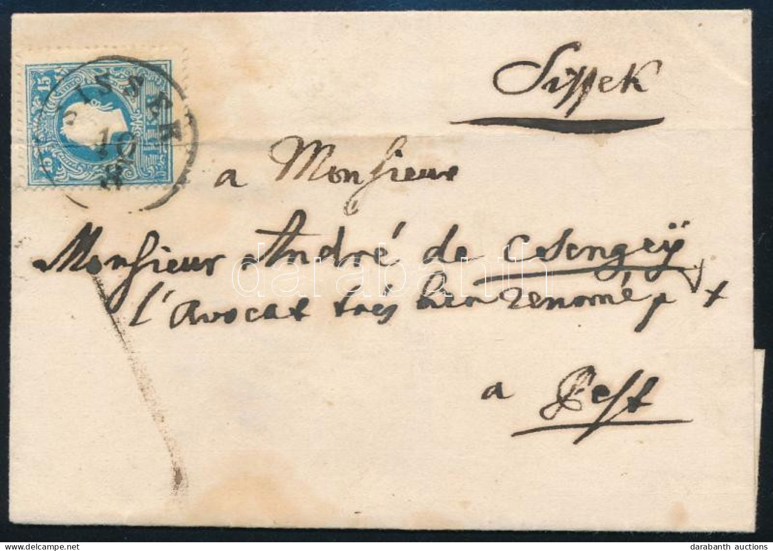 1861 Levél 15kr Bérmentesítéssel "SISSEK" - "AGRAM" - "PESTH" Hátoldalán Fekete Viaszpecséttel - Other & Unclassified