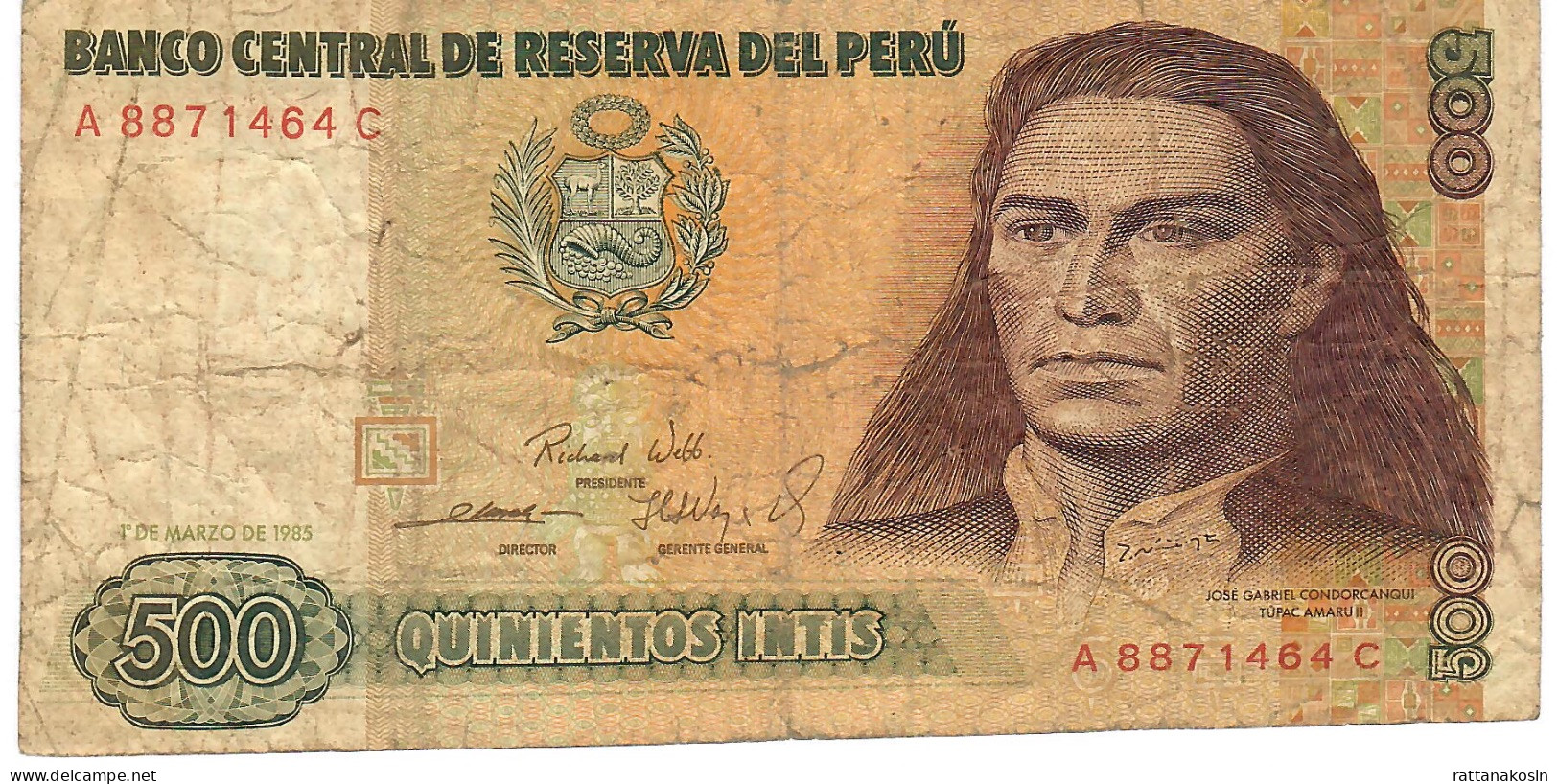 PERU P134a 500 INTIS 1.3.1985  #A/C FINE - Pérou