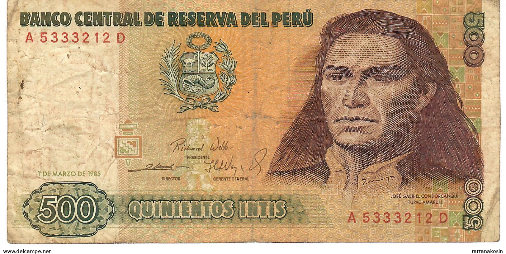 PERU P134a 500 INTIS 1.3.1985  #A/D FINE - Pérou