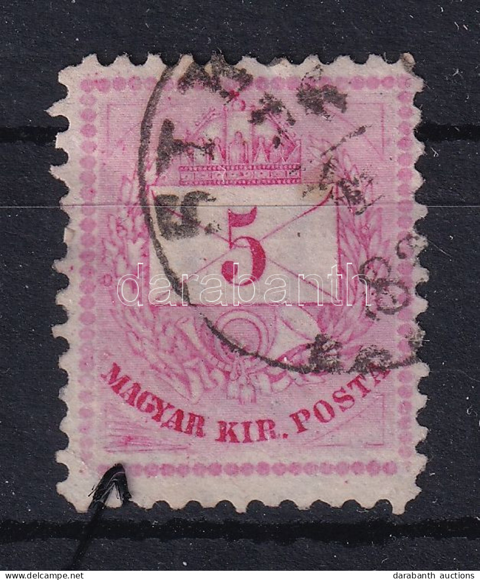 O 1881 5kr A Bal Alsó Háromszögnél Durva Kontár Javítás (ex Lovász) (hajtott Sarok / Folded Corner) - Sonstige & Ohne Zuordnung