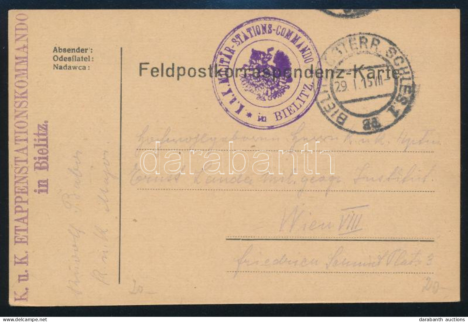 1915 Tábori Posta Levelezőlap / Field Postcard "K.u.k. MILITAR STATIONS COMMANDO In BIELITZ" - Otros & Sin Clasificación